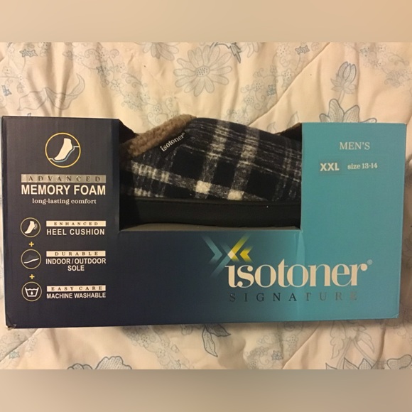 Isotoner Navy Blue Plaid Men's Slippers - Picture 2 of 7